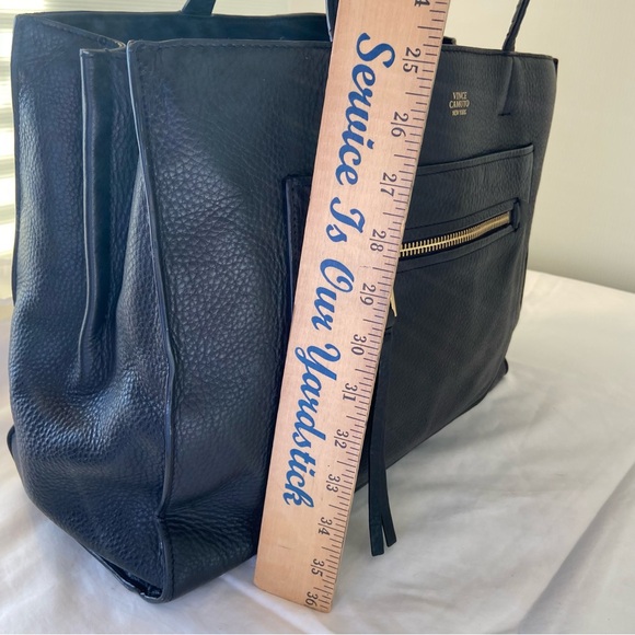 Vince Camuto Black Leather Tote Bag Elvan Style Gold Hardware Work Bag - Picture 10 of 16